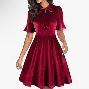 RANPHEE Bow Tie Neck Floral A Line Fit Flare Party Dress Black Velvet Size XL